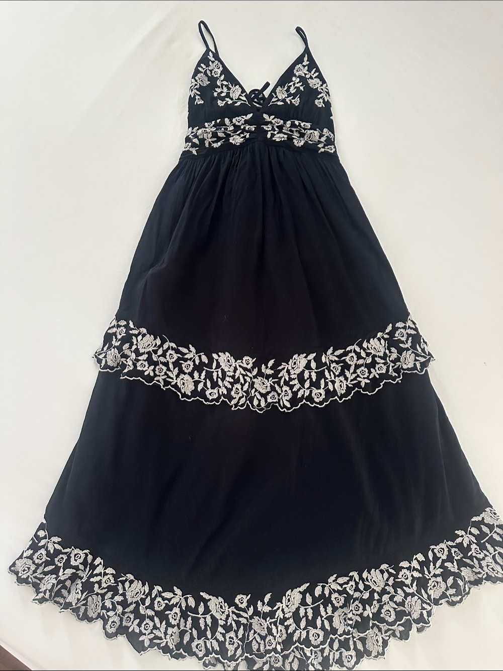 Abercrombie & Fitch Black Maxi Dress with White Floral Embroidery